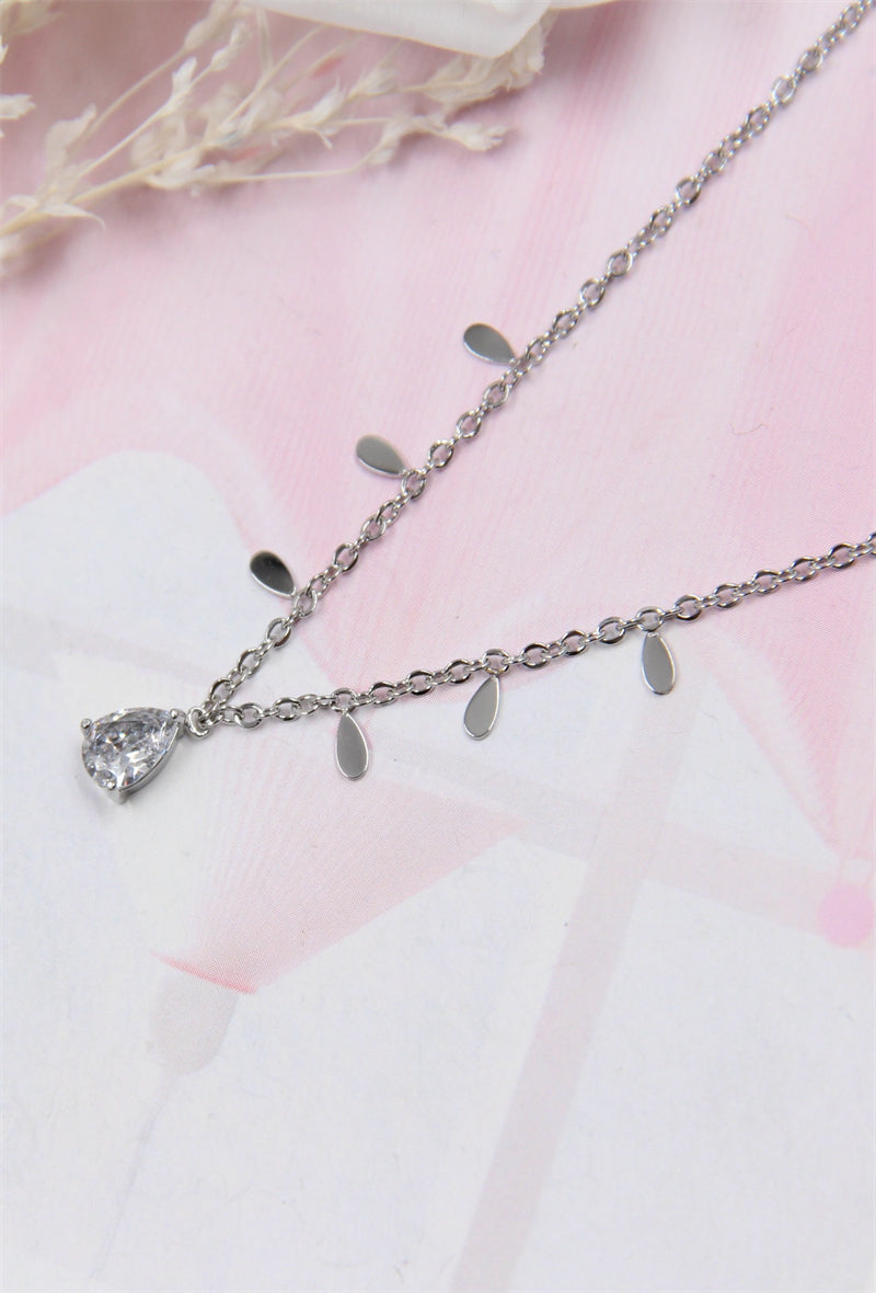 Zircon Pendant Necklace, Stainless Steel