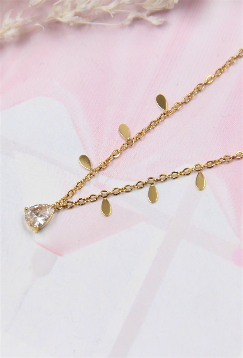 Zircon Pendant Necklace, Stainless Steel