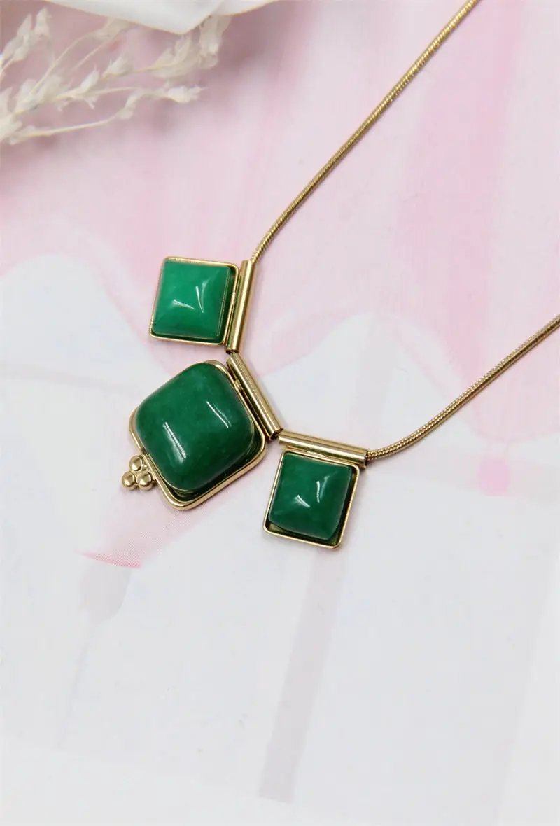 square stone stainless steel necklace