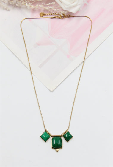 square stone stainless steel necklace