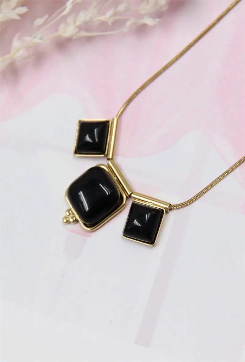 square stone stainless steel necklace