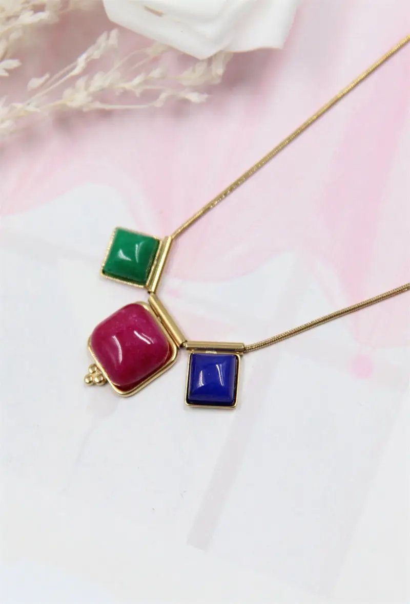 square stone stainless steel necklace