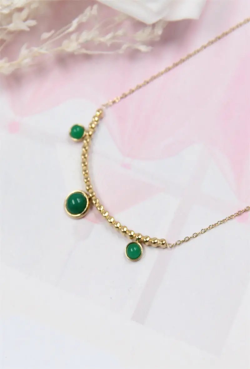 Square Stone Necklace- Stainless Steel - Fancy