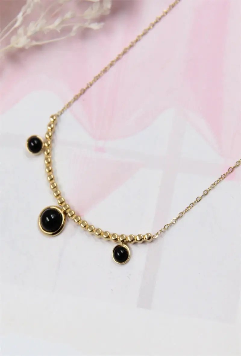 Square Stone Necklace- Stainless Steel - Fancy