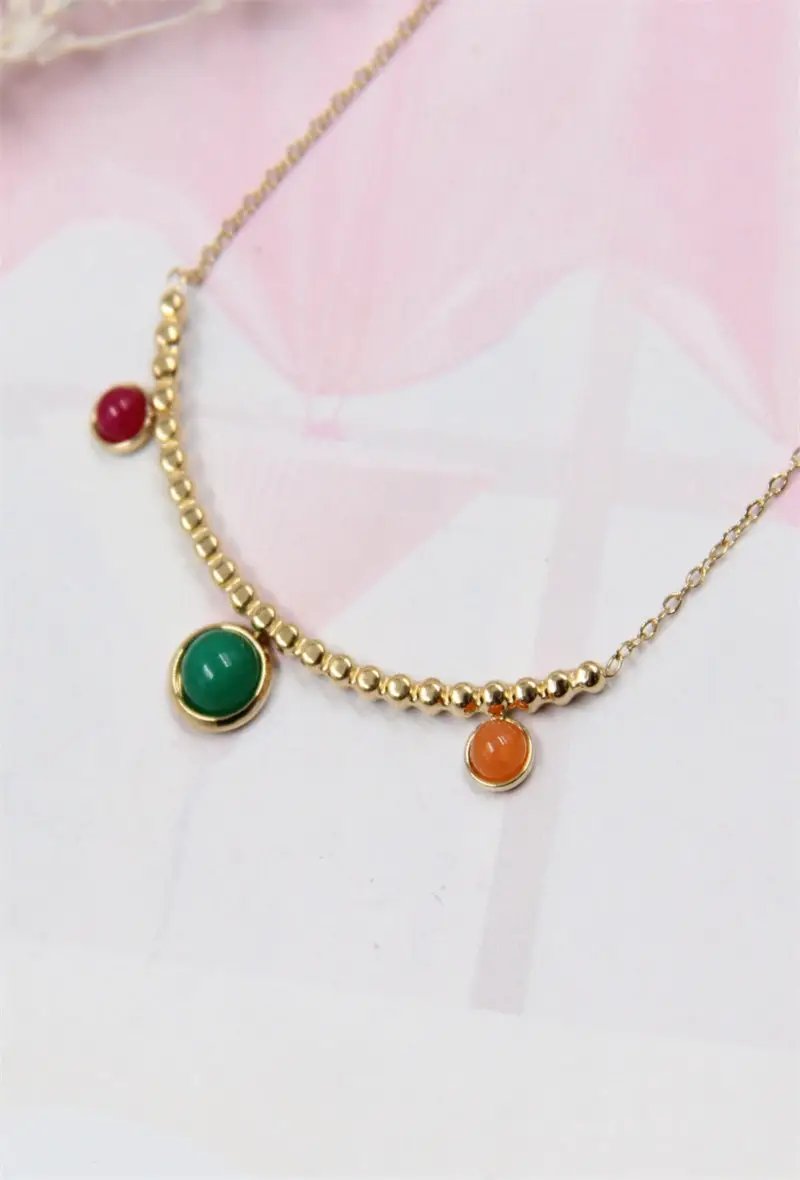 Square Stone Necklace- Stainless Steel - Fancy