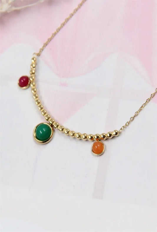 Square Stone Necklace- Stainless Steel - Fancy