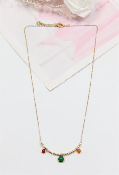 Square Stone Necklace- Stainless Steel - Fancy